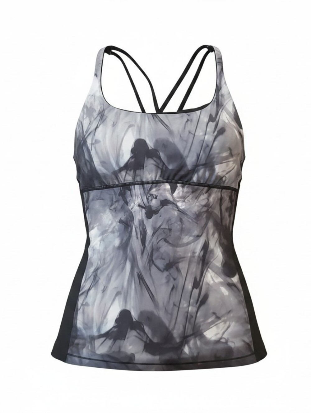 Lucy Women's Black & Gray Marble Print Strappy Tank Top Athletic Fit Med